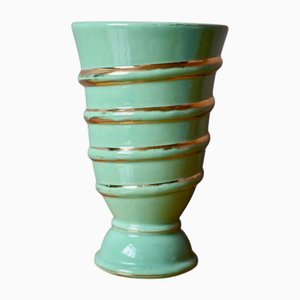 Art Deco Green and Gold Cup by Blanche Letalle for Saint Clément, 1940s
