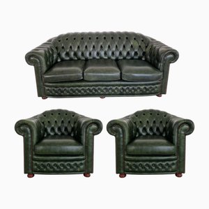 Chesterfield Sofa and Lounge Chairs, 1970s, Set of 3