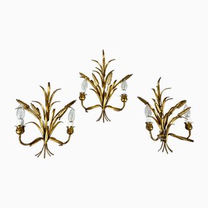 Applique Art Déco a forma di covone di grano in bronzo, Firenze, anni '50, set di 3