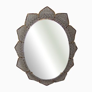 Vintage Illuminated Brass and Lead Crystal 6-Light Wall Mirror from Palwa, 1960s