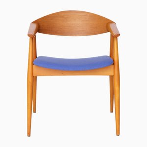 Vintage Beech and Teak Armchair with Blue Upholstery, Germany, 1960s