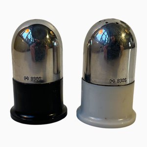 Robotic Salt & Pepper Shakers in Silver and Bakelite by Carl M. Cohr, 1930s, Set of 2