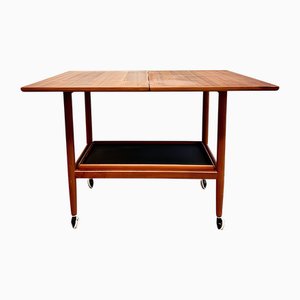 Klappbarer Mid-Century Modern Teak Beistelltisch oder Servierwagen mit Messingbeschlägen, zugeschrieben Arrebo Mobler, Dänemark, 1960er