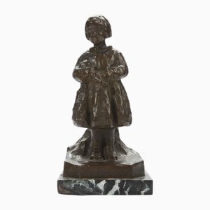 R. Zacchetti, Little Girl with Doll, 1920s, Bronze and Marble