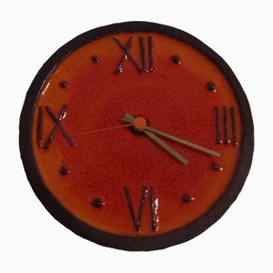 Orange Ceramic Wall Clock from Krösselbach, Germany, 1970s