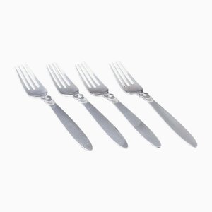 Forchette da tavola grandi in argento sterling con motivo cactus di Georg Jensen, anni '40, set di 4