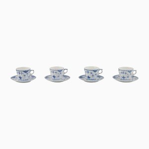 Blaue Kannelierte Kaffeetassen mit Untertassen von Royal Copenhagen, 1930er, 8er Set