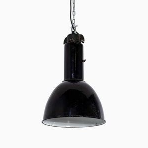 Large Industrial Black Enamel Pendant Lamp, 1930s