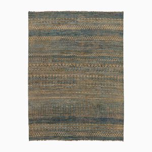 Rug in Indigo and Camel Bands with Geometric Motifs by Rug&Kilim