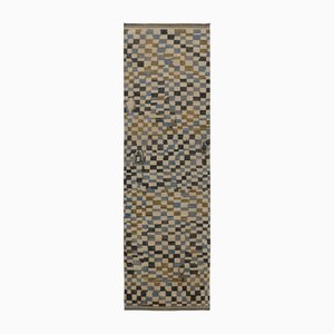 Tappeto Runner di ispirazione marocchina con mosaico astratto blu-grigio di Rug&Kilim