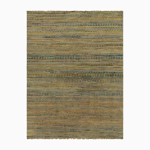 Rug in Steel Blue and Oxidized Gold Stripes by Rug&Kilim