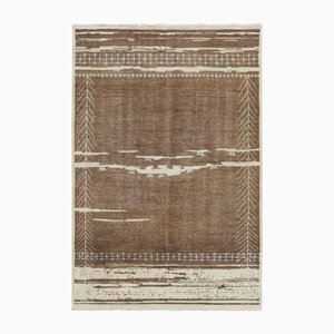 Moroccan-Inspired Rug in Rich Brown and Cream Primitivist Geometry by Rug&Kilim