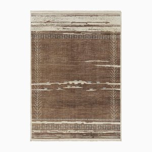 Moroccan-Inspired Rug in Rich Brown and Cream Primitivist Geometry by Rug&Kilim