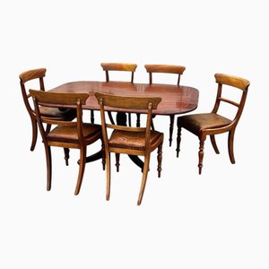 Regency Mahogany Dining Table and Chairs with Leather Drop Seats, Set of 7