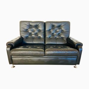 Divano Mid-Century in pelle nera, Danimarca, anni '70