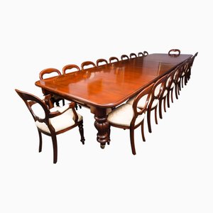 Antique William IV Mahogany Dining Table and Balloon Dining Chairs, 19th Century, Set of 21
