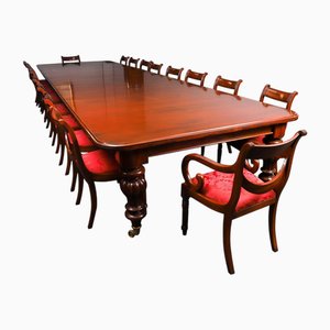 Antique William IV Mahogany Dining Table and Swag Back Dining Chairs, 1830s, Set of 19