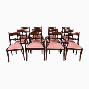 Antique Regency Bar Back Dining Chairs, 1830s, Set of 12