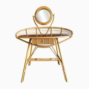 French Dressing Table with Round Mirror in Bamboo
