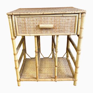 Vintage Cane and Bamboo Drawer with Magazine Rack