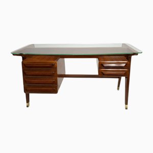 Wood and Brass Desk attributed to Vittorio Dassi, Italy, 1950s