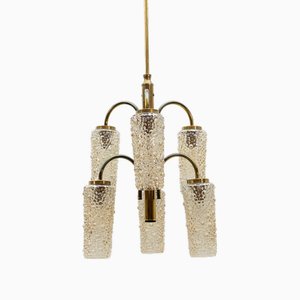 Lampada da soffitto in ottone e vetro ambrato, Germania, anni '60