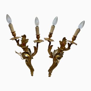Mid-Century Louis XV Rocaille Style Gilt Bronze Sconces, France, Set of 2