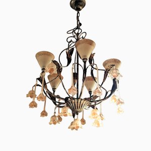 Lampadario Art Déco vintage in vetro di Murano e cristalli Swarovski, 1943