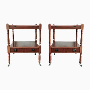 Oak Nightstands with Drawer and Shelf, 1930s, Set of 2
