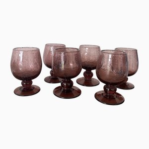 Purple Mouth-Blown Bubble Glasses from Biot, 1970s, Set of 6