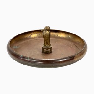 Plato Art Déco de bronce con escultura de pájaro de Willig Bronce, años 30-40