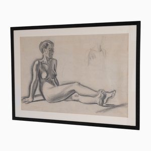 Nude Female Life Drawing, 1960, Paper, Framed
