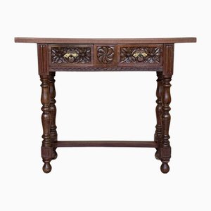 Table Console à Tiroirs en Noyer Sculpté, Espagne, Début du 20ème Siècle