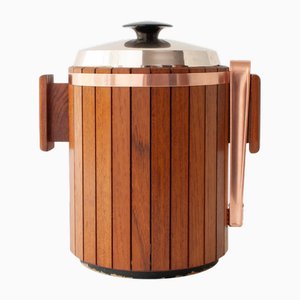 Cubitera danesa vintage de madera con detalles de cobre, años 60