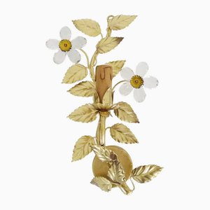 Vergoldete italienische Vintage Wandleuchte mit Glasblumen, 1970er