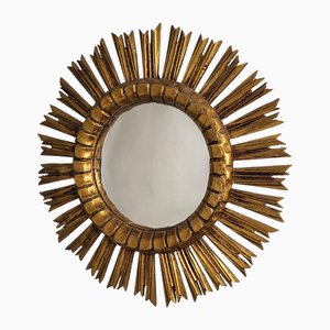 Mid-Century Vergoldeter Spiegel mit Sonnenschliff, 1950er
