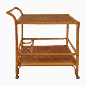Vintage Handcrafted and Bar Cart in Bamboo E Rattan, 1960s