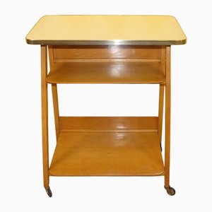 Tavolino vintage con ripiano su ruote, anni '50