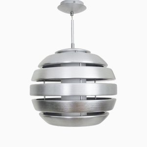 Lampada a sospensione grande Mercury vintage in alluminio spazzolato e opalino di Eglo, anni '90