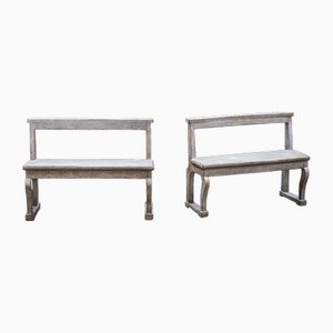 Panche in legno dipinto di grigio, XIX secolo, set di 2