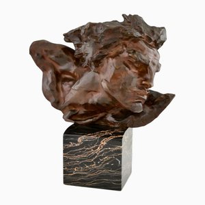 André César Vermare, Sculpture d'Homme Le Rhône, 1920, Bronze sur Socle en Marbre