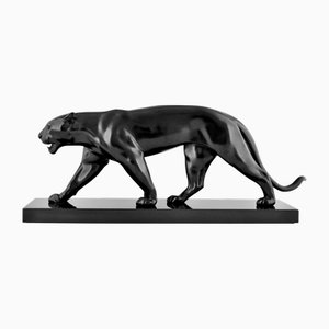 Max Le Verrier, Baghera Panther Sculpture, 1930, Metal on Marble Base