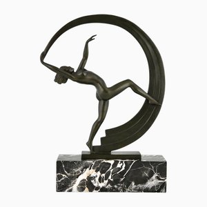 Danseuse Bacchanale Art Déco avec Écharpe par Janle pour Max Le Verrier, 1930