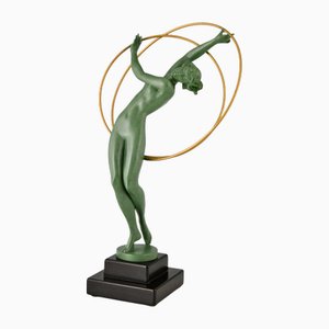 Pierre Le Faguays, Illusion Sculpture of Nude Dancer, 1930, Metal and Marble