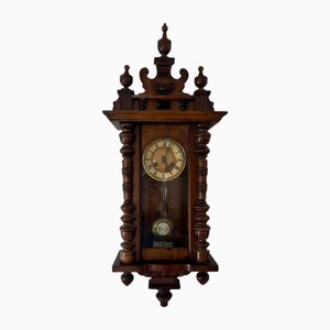 Antique Victorian Carved Walnut Wall Clock, Vienna, Austria, 1860s