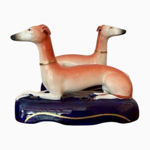 Antike viktorianische Staffordshire Greyhound Tintenfässer, 2 . Set