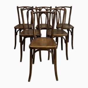 Chaises de Bistrot Vintage en Bois Courbé Marron Foncé, 1920s, Set de 6