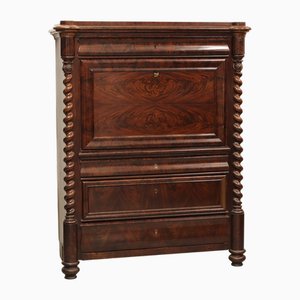 Danish Biedermeier Secretaire in Flamed Mahogany with Twisted Columns, 1850s