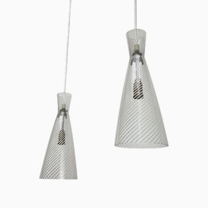 Lampade a sospensione Mid-Century moderne in vetro di Aloys Ferdinand Gangkofner per Peill & Putzler, anni '50, set di 2