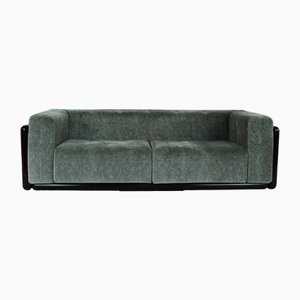 Cornaro 2-Seater Sofa in Iroko Wood and Jacquard Velvet by Carlo Scarpa for Studio Simon, Italy, 1974